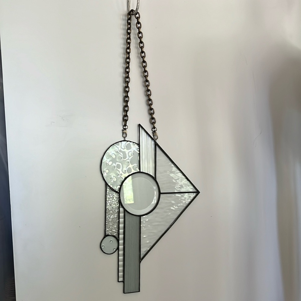 Geometric Mid Century Style Stained Glass Hanging Art Piece
